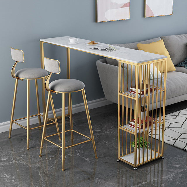 1/3 Pieces Glam Iron Bistro Set White Rectangle Faux Marble Top Bar Table Set with Shelf