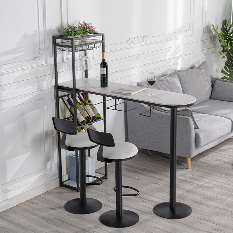 1/3 Piece Adjustable Height Bar Stool and Table Set Sintered Stone Matte Finish Bar Set