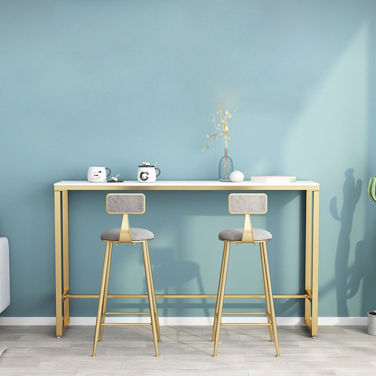 1/3 Pieces Glam Iron Bar Table Set Rectangle White Stone Top Bistro Set with Footrest