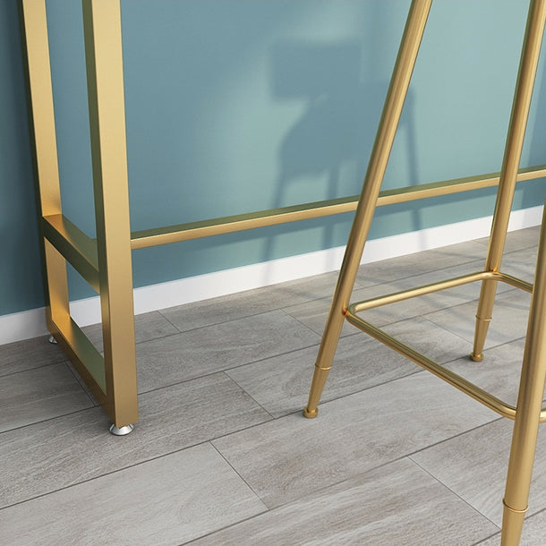 1/3 Pieces Glam Iron Bar Table Set Rectangle White Stone Top Bistro Set with Footrest