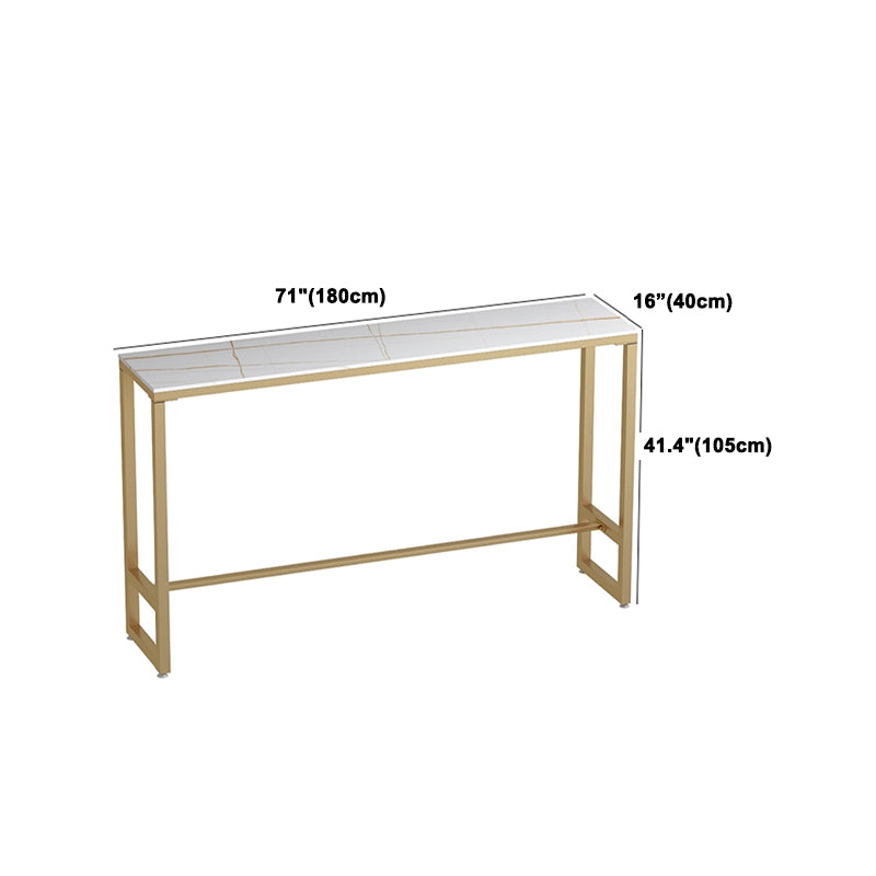 1/3 Pieces Glam Iron Bar Table Set Rectangle White Stone Top Bistro Set with Footrest