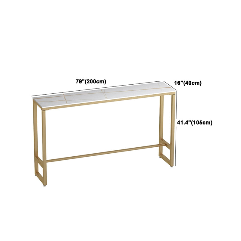 1/3 Pieces Glam Iron Bar Table Set Rectangle White Stone Top Bistro Set with Footrest