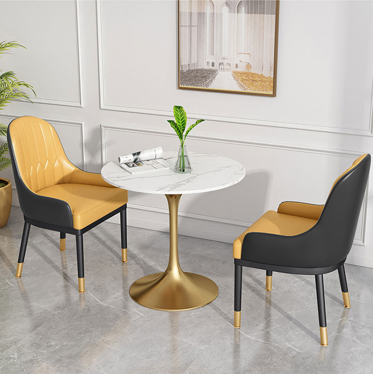 Metal Traditional Luxury Round Dining Table Sintered Stone Table with Tulip Base