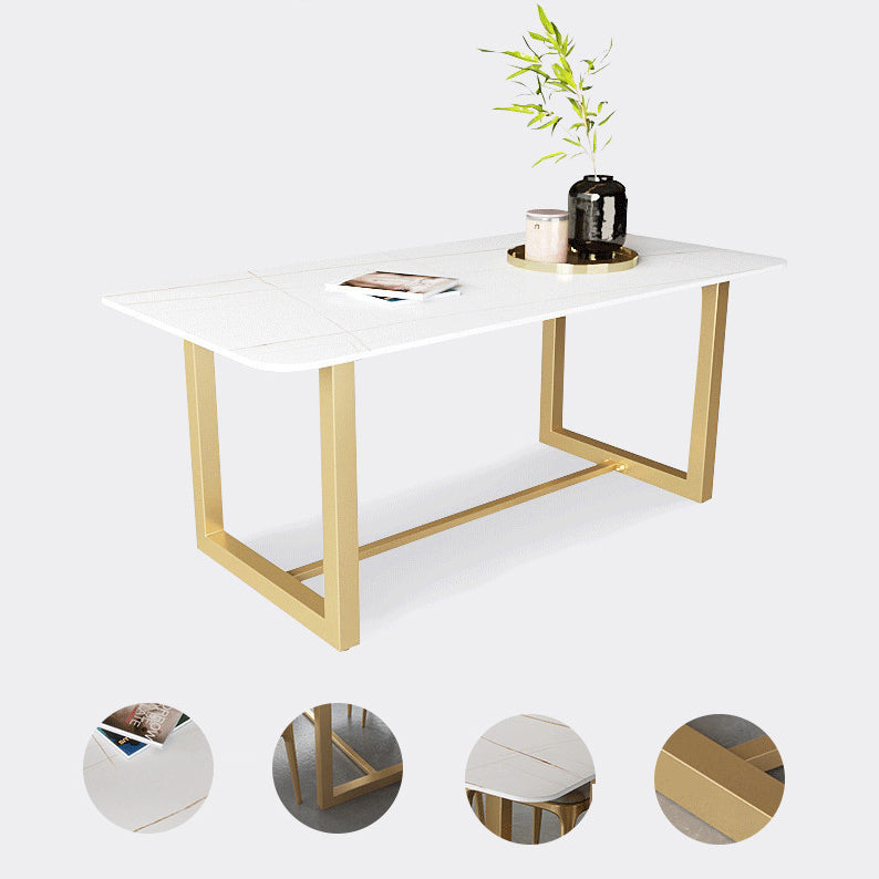 Traditional Luxury White in Marble Counter Rectangle Dining Table for Kitchen