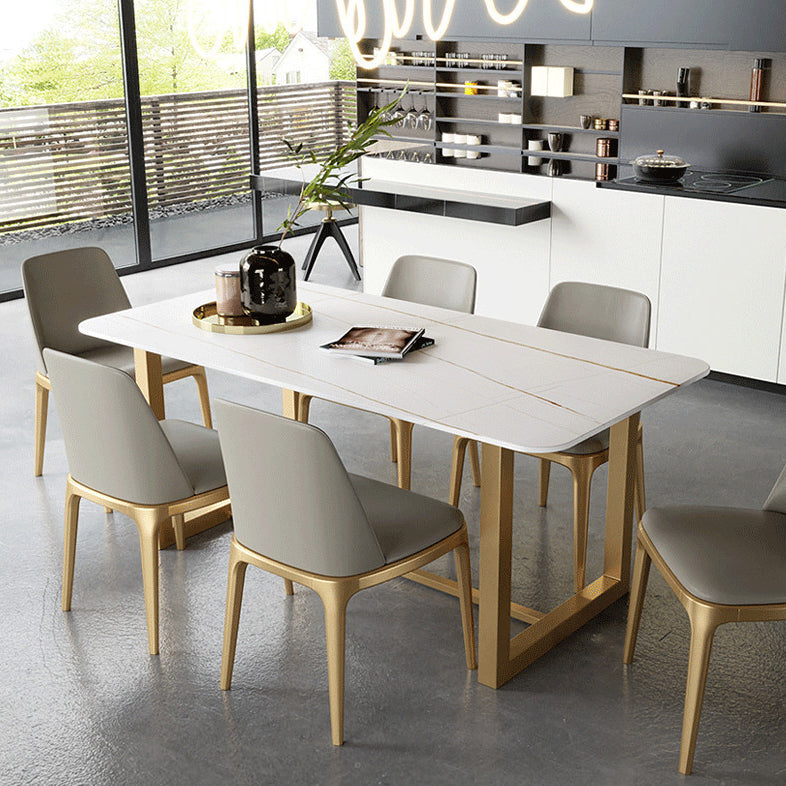 Traditional Luxury White in Marble Counter Rectangle Dining Table for Kitchen