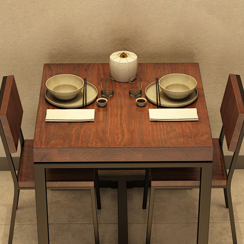 Solid Wood Top Dining Table Industrial Square Black Iron Trestle Base Table