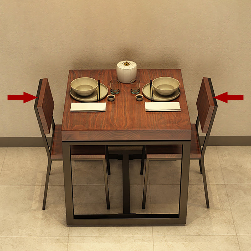 Solid Wood Top Dining Table Industrial Square Black Iron Trestle Base Table