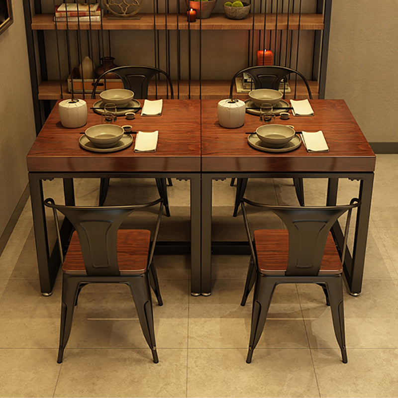 Solid Wood Top Dining Table Industrial Square Black Iron Trestle Base Table