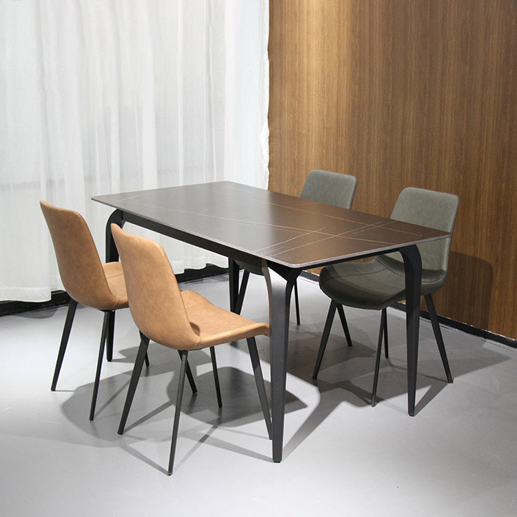 Rectangular Sintered Stone Dining Table Modern Furniture with 4 Black Legs