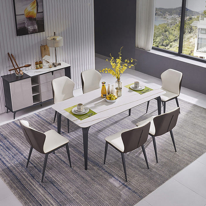 Rectangular Sintered Stone Dining Table Modern Furniture with 4 Black Legs