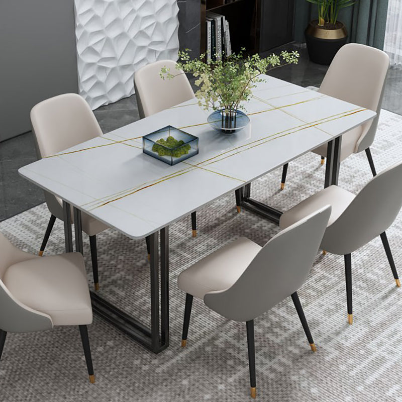 Modern White and Black in Marble Counter Table Rectangle Dining Table for Kitchen