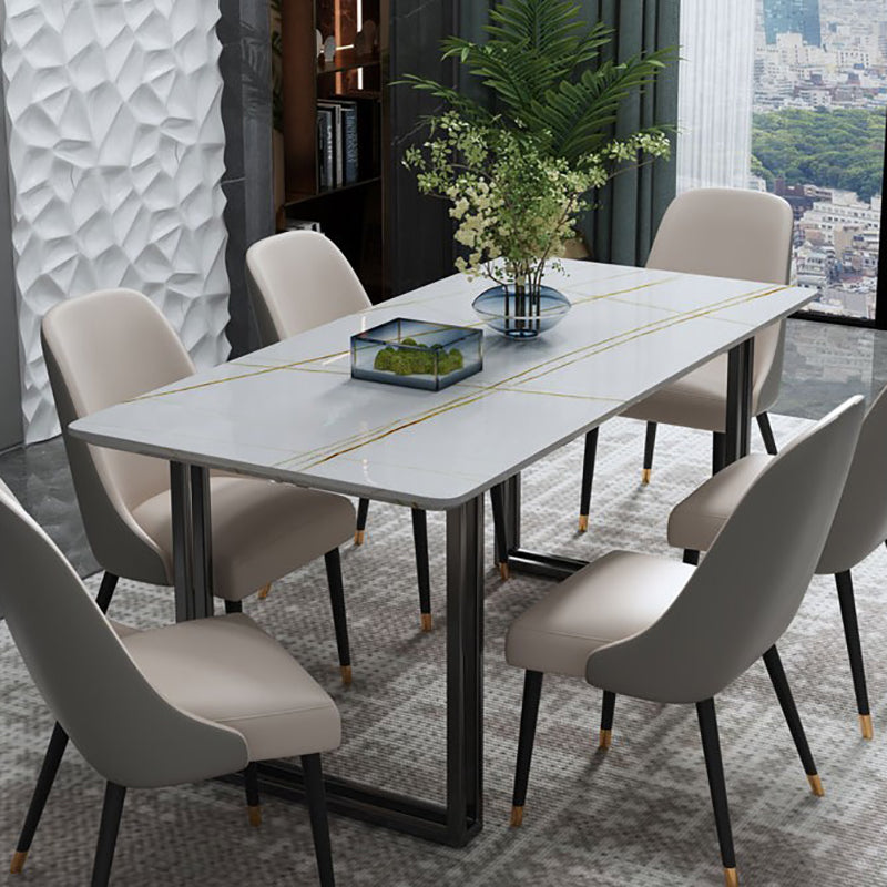 Modern White and Black in Marble Counter Table Rectangle Dining Table for Kitchen