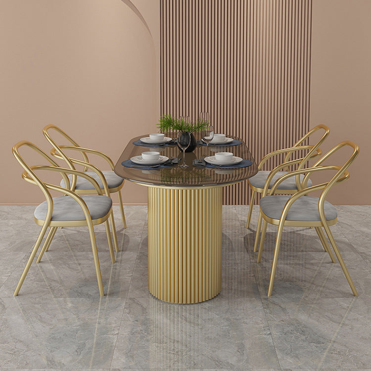 Glass Top Dining Table Modern Oval Dining Table with Double Pedestal Base