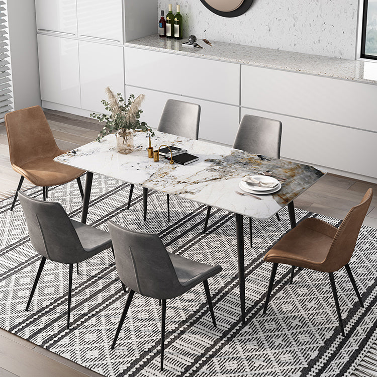 Rectangle White Dining Table Sintered Stone Table Industrial with 4 Legs
