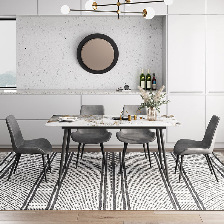 Rectangle White Dining Table Sintered Stone Table Industrial with 4 Legs