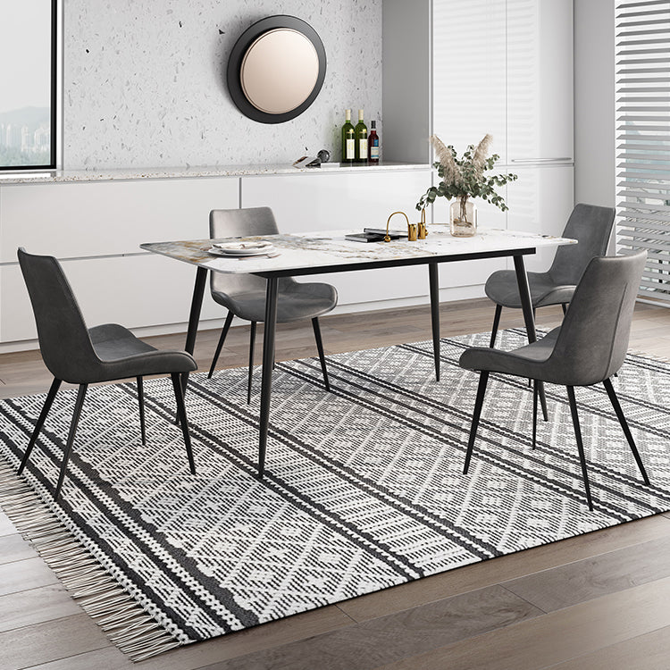 Rectangle White Dining Table Sintered Stone Table Industrial with 4 Legs