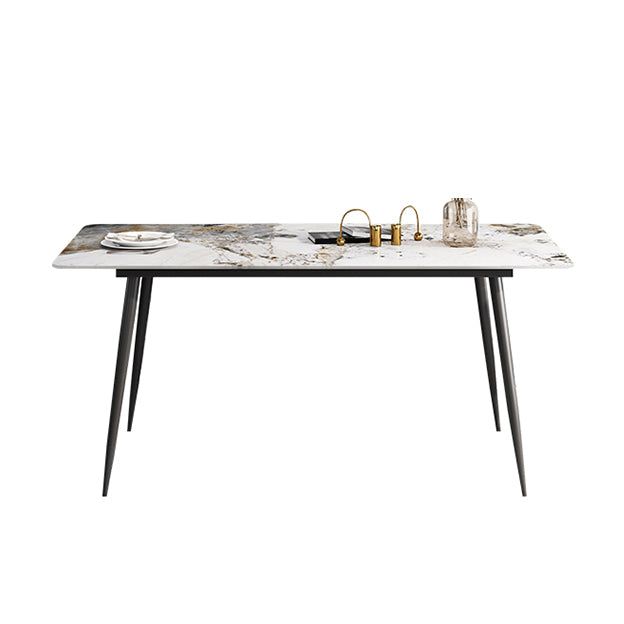 Rectangle White Dining Table Sintered Stone Table Industrial with 4 Legs