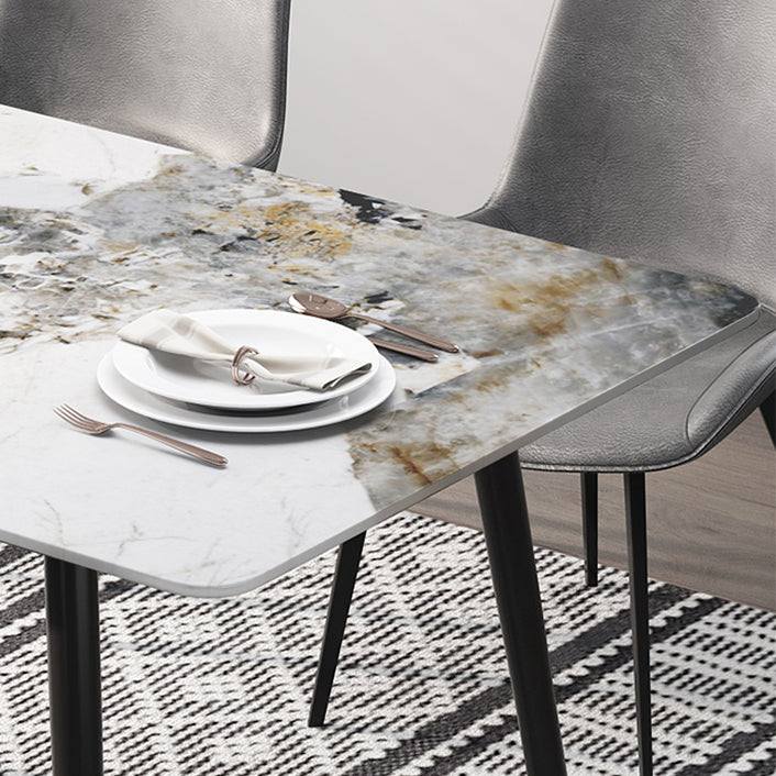 Rectangle White Dining Table Sintered Stone Table Industrial with 4 Legs