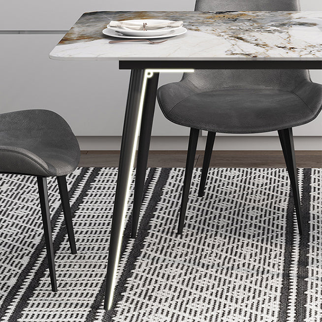 Rectangle White Dining Table Sintered Stone Table Industrial with 4 Legs