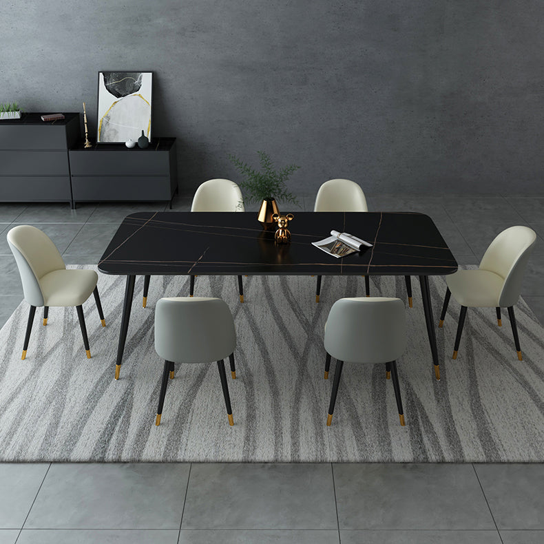 Industrial Sintered Stone Table for Restaurant Rectangle Black Dining Table with 4 Legs