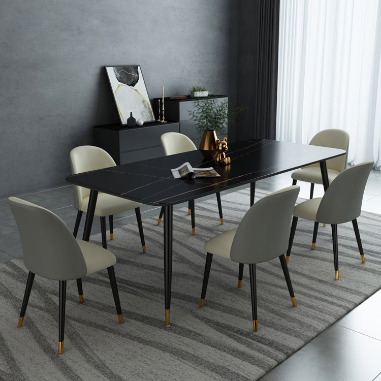 Industrial Sintered Stone Table for Restaurant Rectangle Black Dining Table with 4 Legs