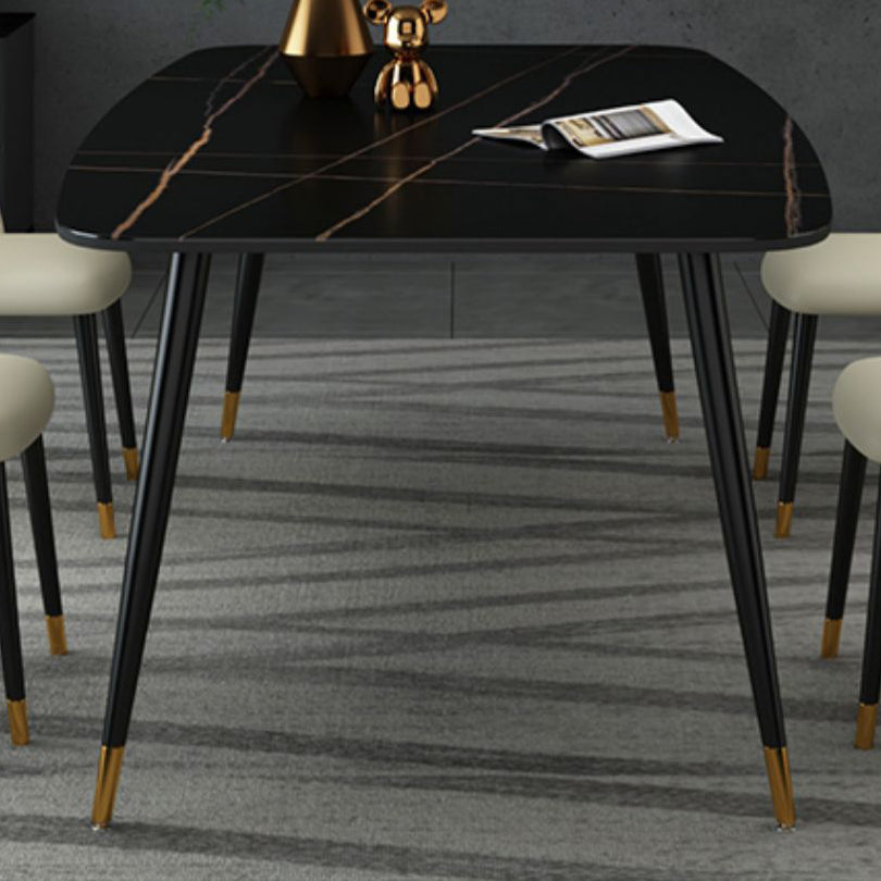 Industrial Sintered Stone Table for Restaurant Rectangle Black Dining Table with 4 Legs