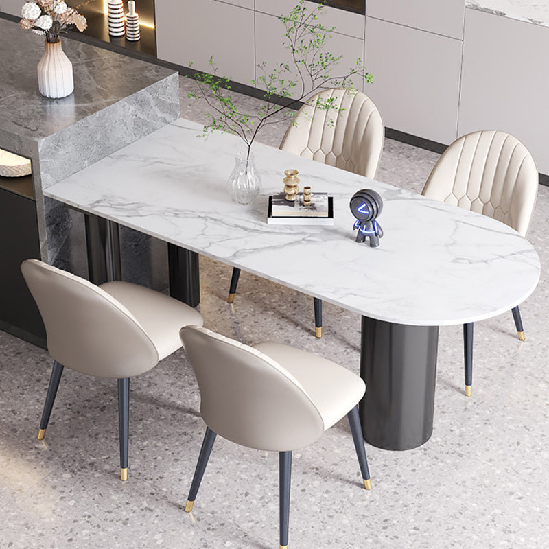 Sintered Stone Dining Table Modern White Top Table with Black Frame for Kitchen