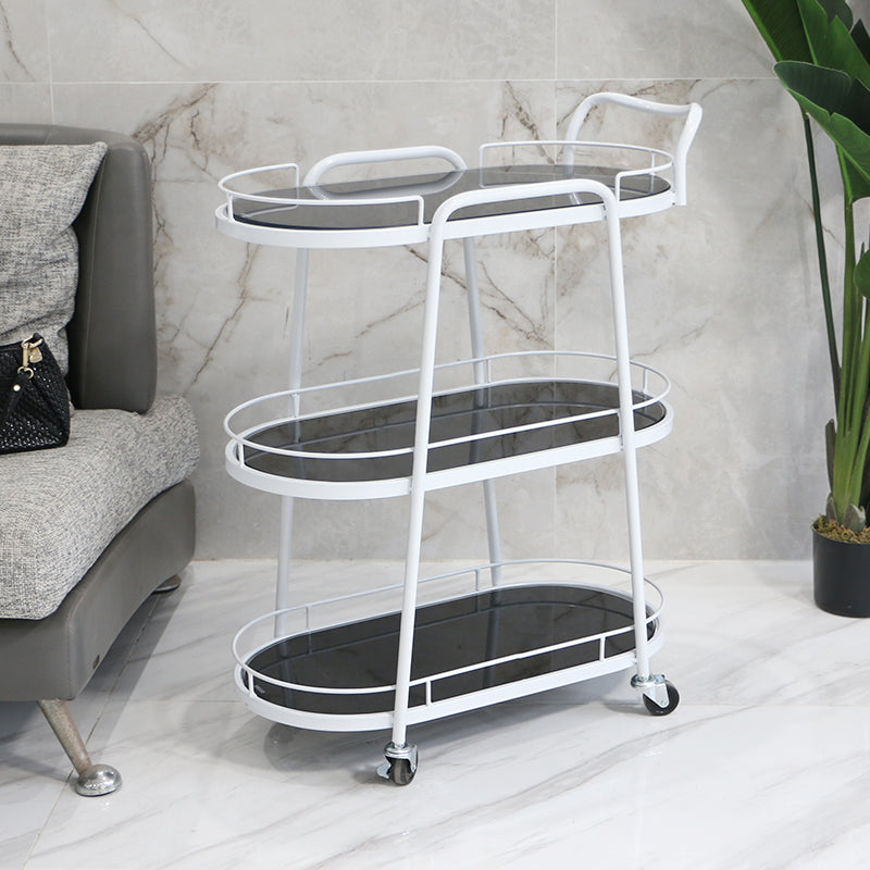 32.28"H Rolling Modern Prep Table Metal Oval Prep Table for Dining Room