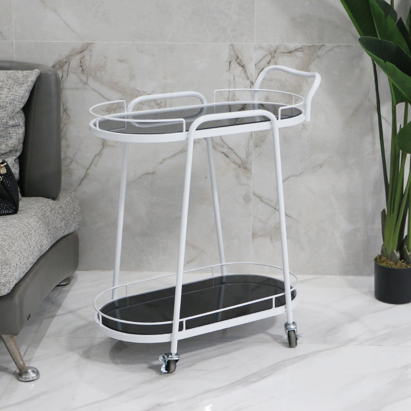 32.28"H Rolling Modern Prep Table Metal Oval Prep Table for Dining Room