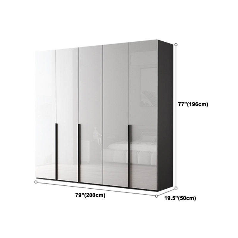 Modern Mirrored Finish Wardrobe Cabinet Engineered Wood and Solid Wood Wardrobe