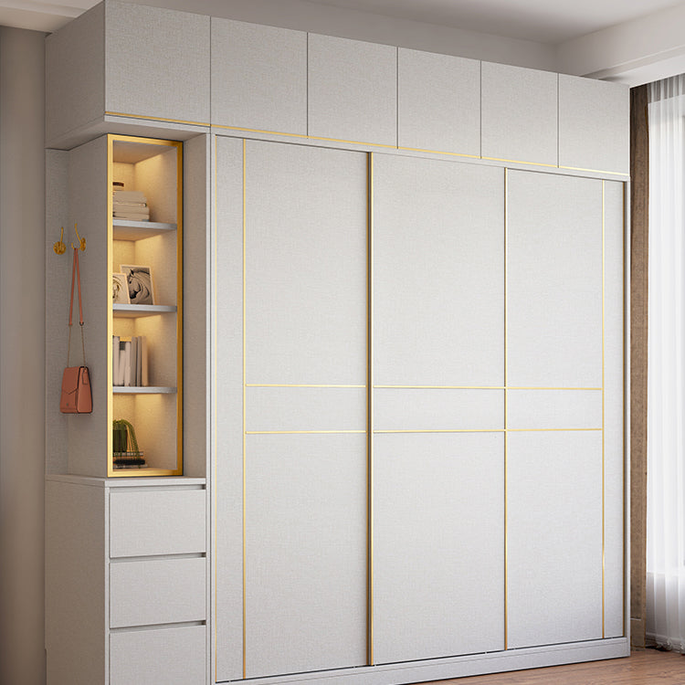 White Modern Style Wardrobe Cabinet Engineered Wood Wardrobe with Clothing Rod