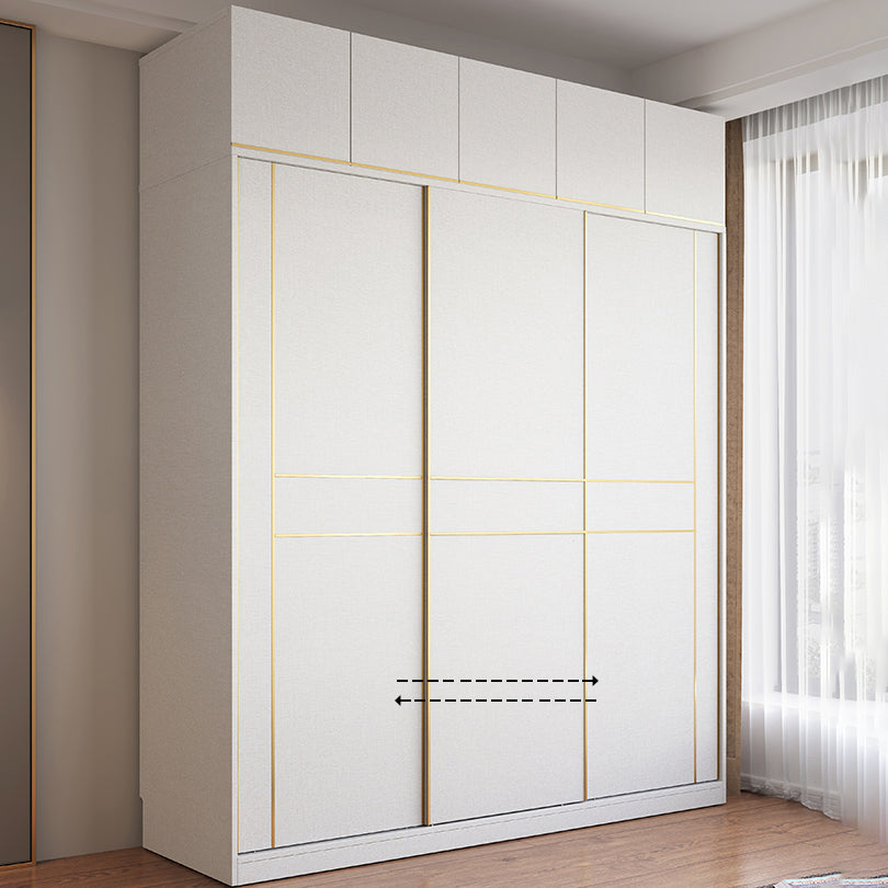 White Modern Style Wardrobe Cabinet Engineered Wood Wardrobe with Clothing Rod