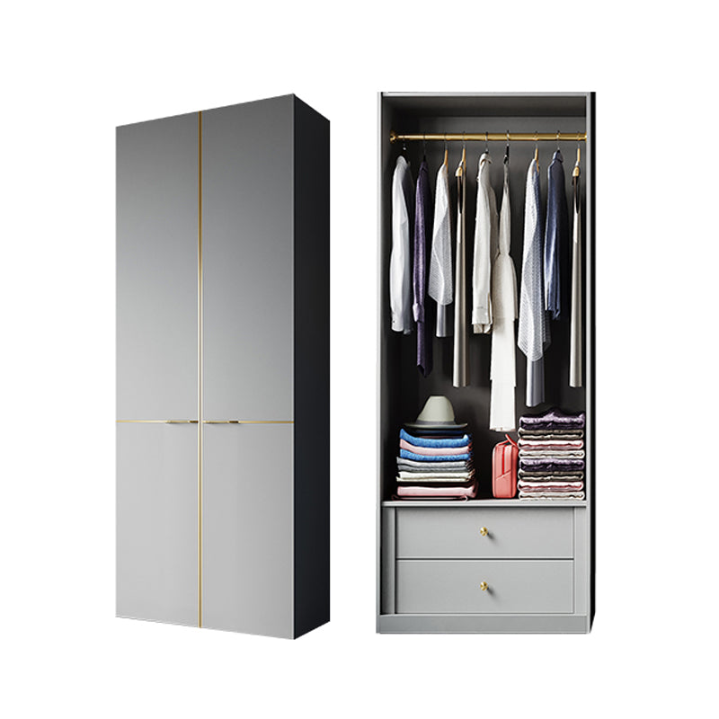 Contemporary Style Wardrobe Gray Colour Wooden Wardrobe Closet With Shelves