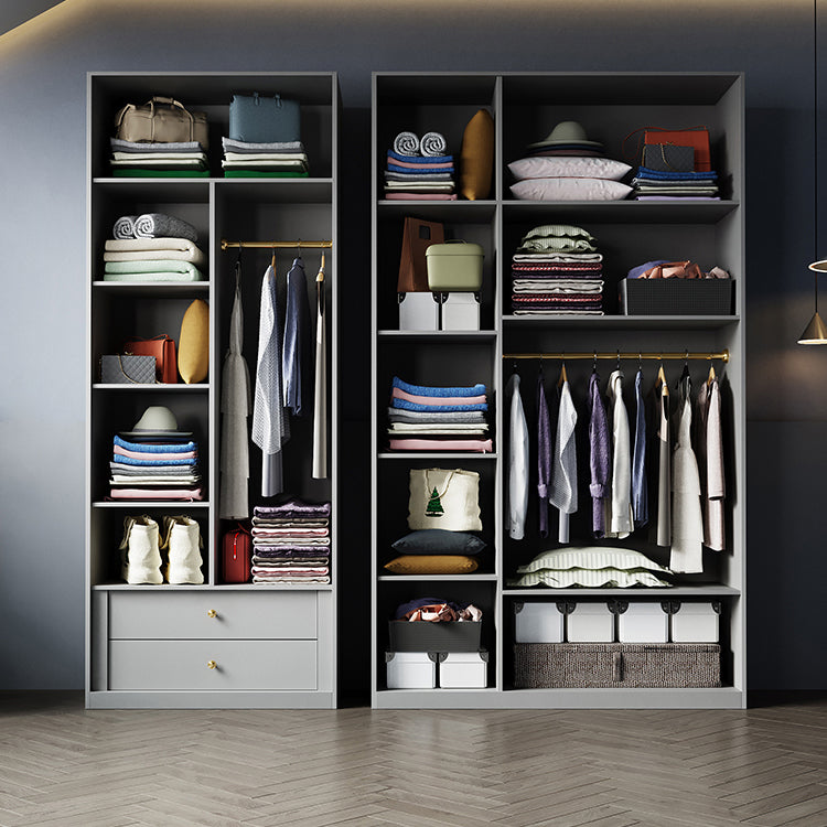 Contemporary Style Wardrobe Gray Colour Wooden Wardrobe Closet With Shelves