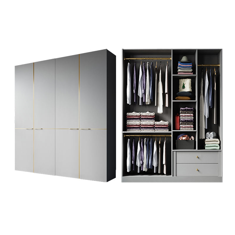 Contemporary Style Wardrobe Gray Colour Wooden Wardrobe Closet With Shelves