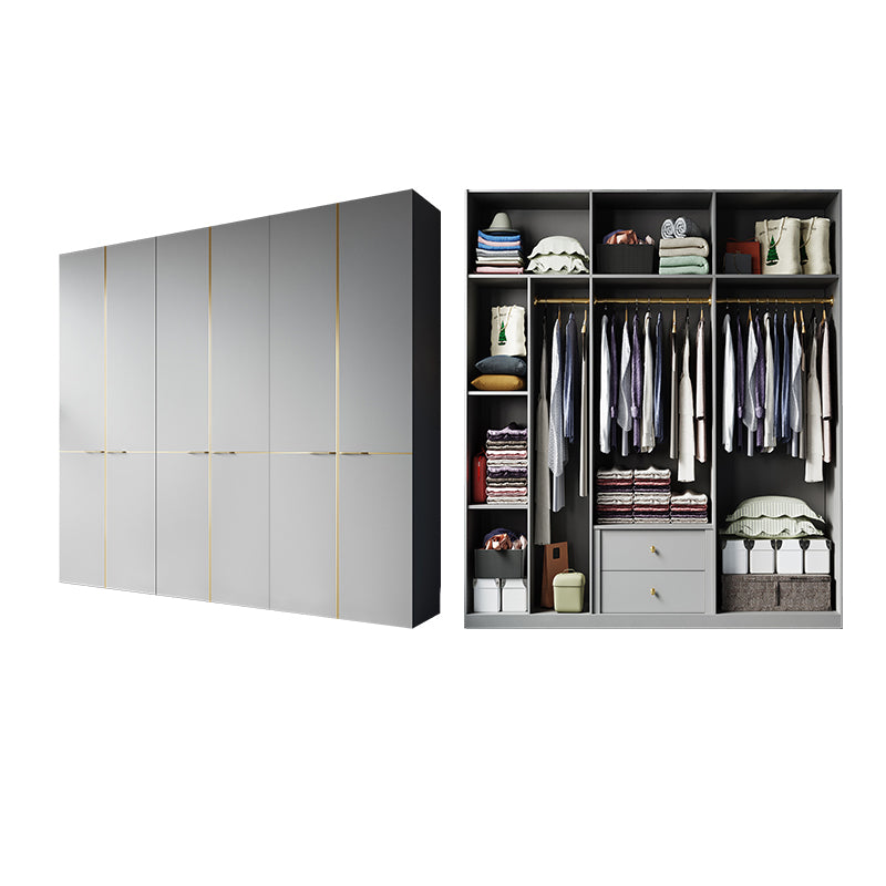 Contemporary Style Wardrobe Gray Colour Wooden Wardrobe Closet With Shelves