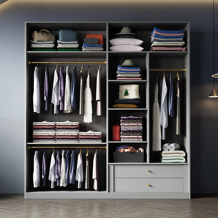 Contemporary Style Wardrobe Gray Colour Wooden Wardrobe Closet With Shelves