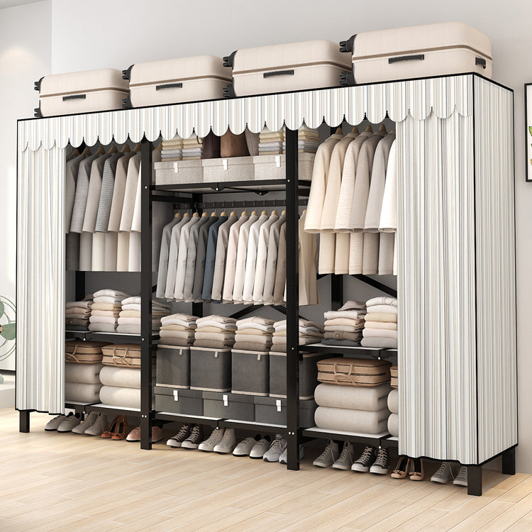 Stainless Steel Frame Wardrobe Armoire Modern Style Wardrobe Cabinet with Clothing Rod