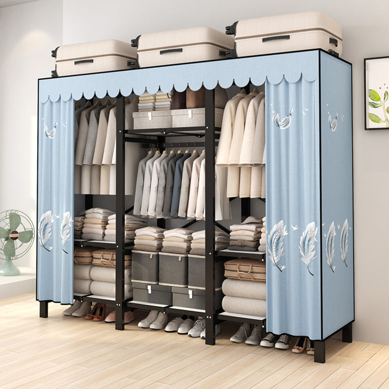 Stainless Steel Frame Wardrobe Armoire Modern Style Wardrobe Cabinet with Clothing Rod