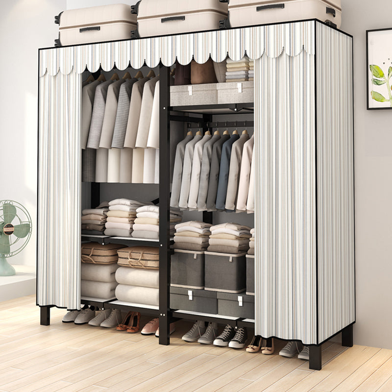 Stainless Steel Frame Wardrobe Armoire Modern Style Wardrobe Cabinet with Clothing Rod