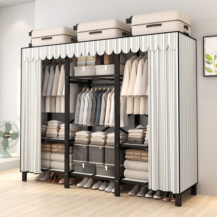 Stainless Steel Frame Wardrobe Armoire Modern Style Wardrobe Cabinet with Clothing Rod