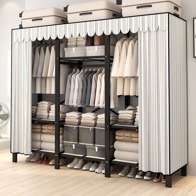 Stainless Steel Frame Wardrobe Armoire Modern Style Wardrobe Cabinet with Clothing Rod