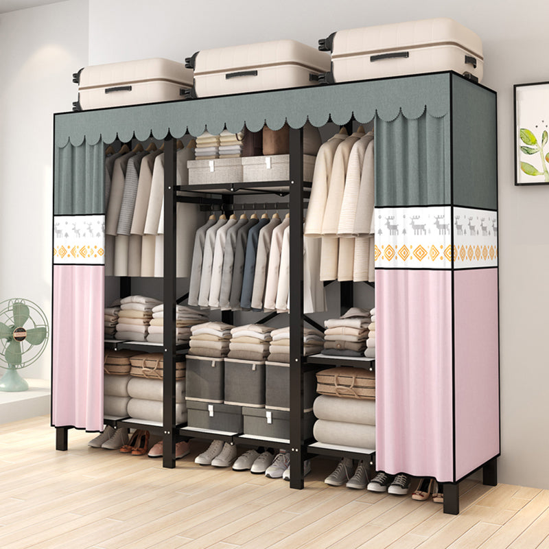 Stainless Steel Frame Wardrobe Armoire Modern Style Wardrobe Cabinet with Clothing Rod