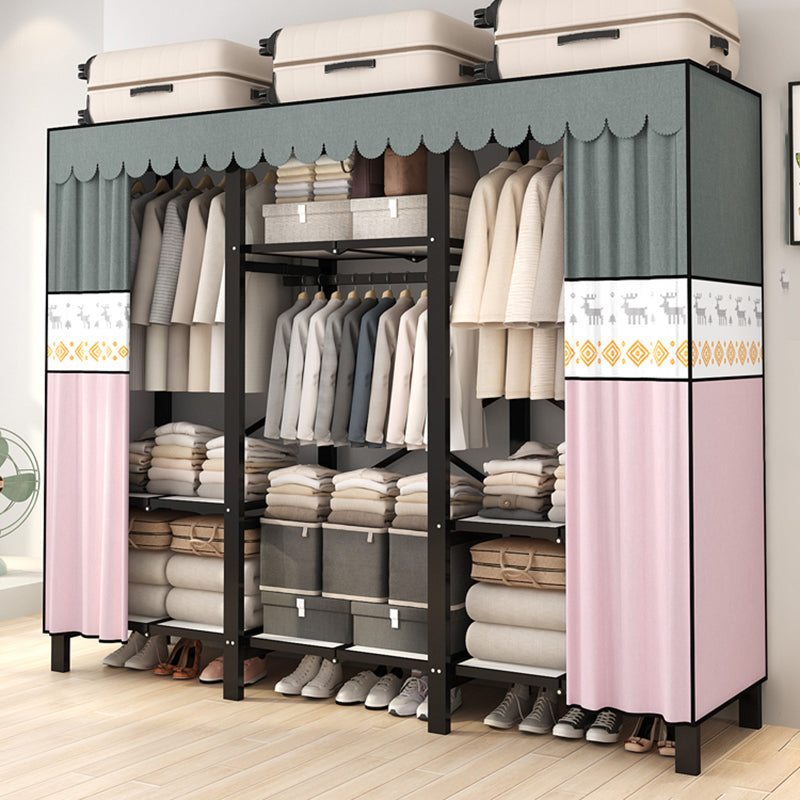 Stainless Steel Frame Wardrobe Armoire Modern Style Wardrobe Cabinet with Clothing Rod