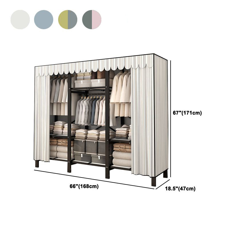 Stainless Steel Frame Wardrobe Armoire Modern Style Wardrobe Cabinet with Clothing Rod