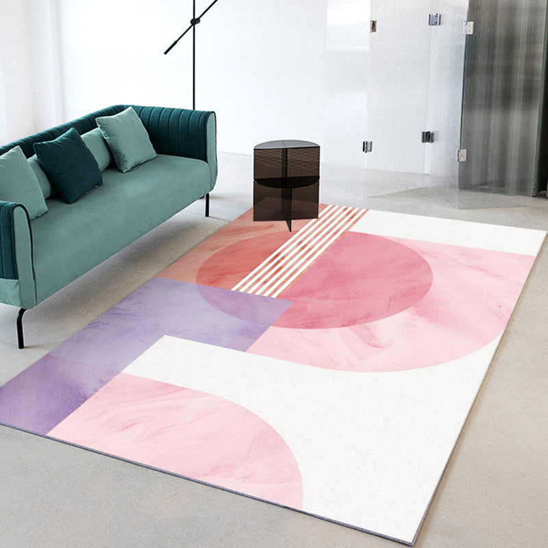 Light Pink Modern Rug Polyester Color Piece Rug Stain Resistant Rug for Drawing Room