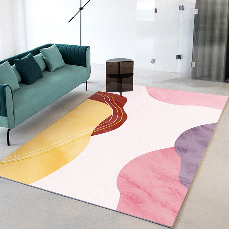Light Pink Modern Rug Polyester Color Piece Rug Stain Resistant Rug for Drawing Room