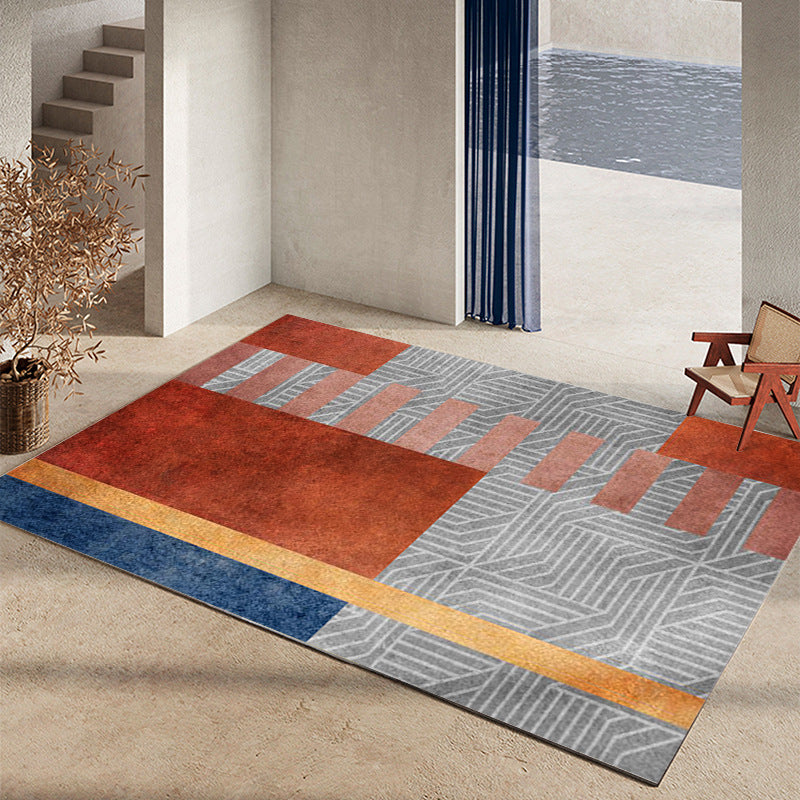 Dark Orange Geometric Rug Polyester Simple Rug Washable Rug for Home Decoration