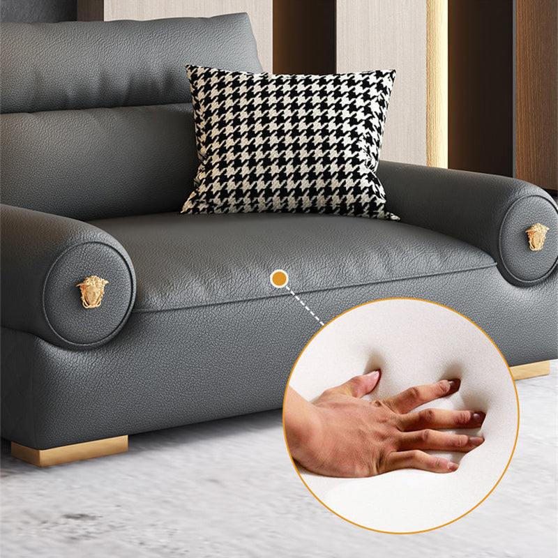 Stain Resistant Faux Leather Round Arm Sofa Standard Sofa with Sewn Pillow Back