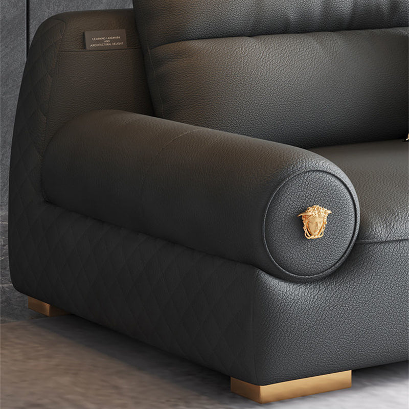 Stain Resistant Faux Leather Round Arm Sofa Standard Sofa with Sewn Pillow Back